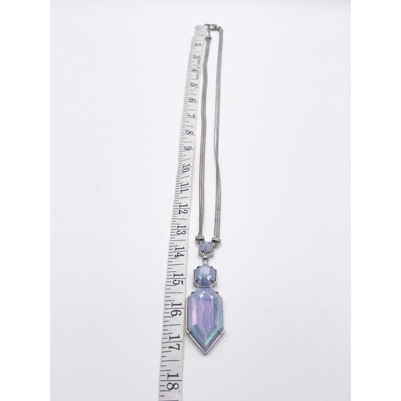 Kendra Scott "Wyatt” Silver Tone Pendant Necklace In Iridescent Blue Lace Agate - Picture 3 of 6